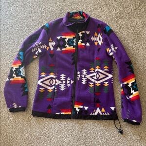 Women’s Size Medium Purple Aztec Patterned Fleece Zip Jacket W/ Pockets